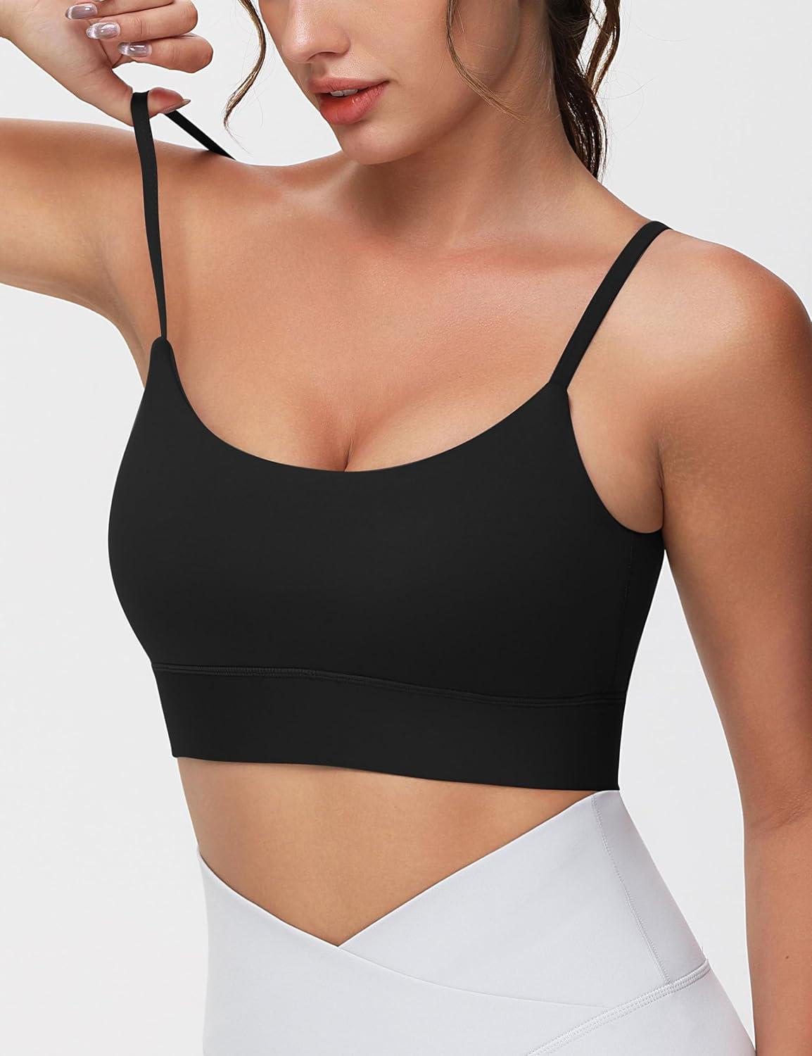 imageTHE GYM PEOPLE Womens Adjustable Longline Sports Bras Scoop Neck Padded Wireless Workout Yoga TopsBlack