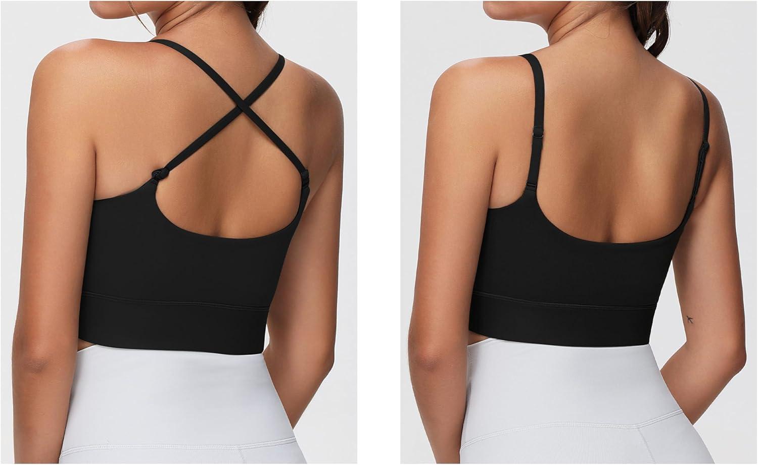 imageTHE GYM PEOPLE Womens Adjustable Longline Sports Bras Scoop Neck Padded Wireless Workout Yoga TopsBlack