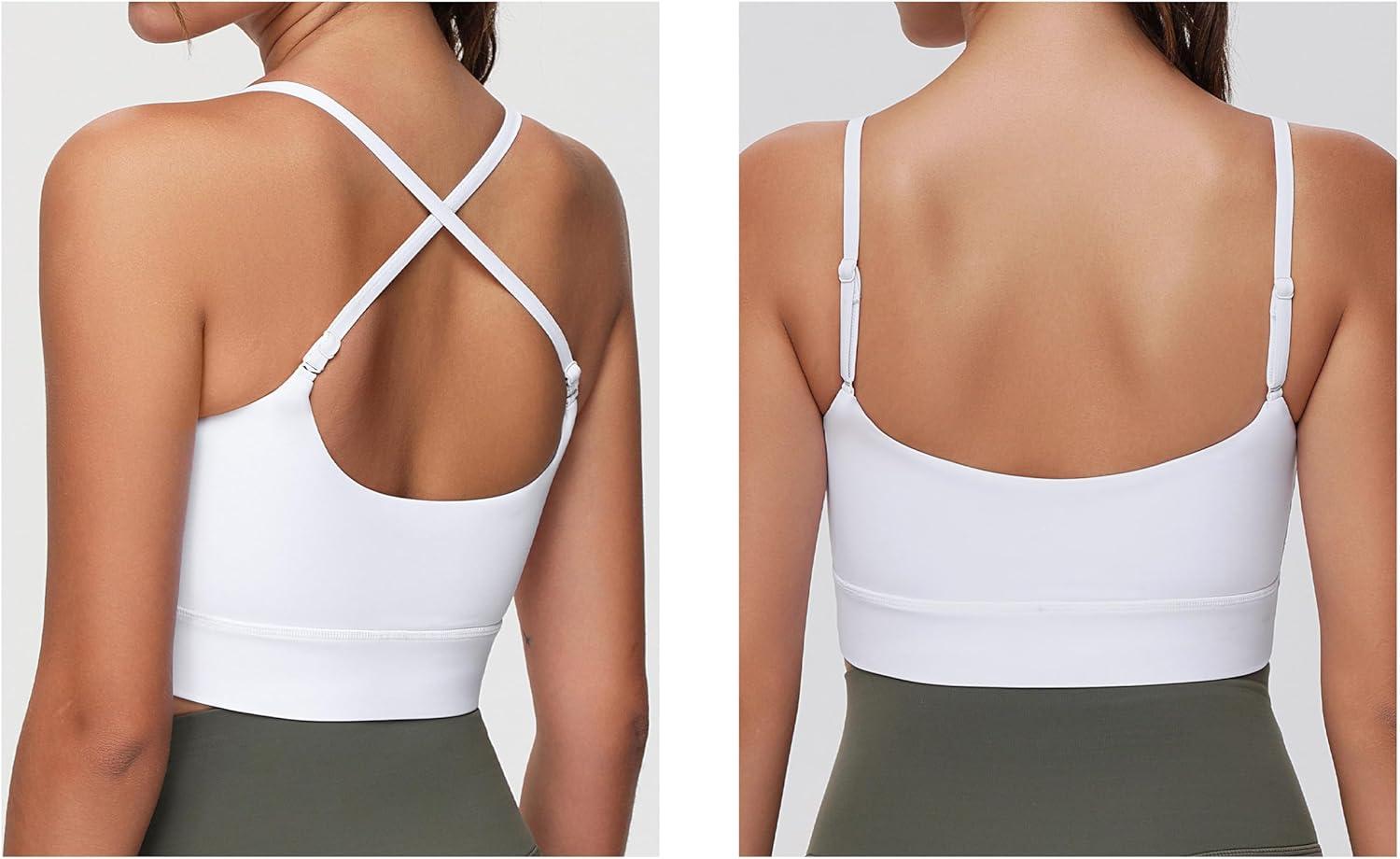 imageTHE GYM PEOPLE Womens Adjustable Longline Sports Bras Scoop Neck Padded Wireless Workout Yoga TopsWhite