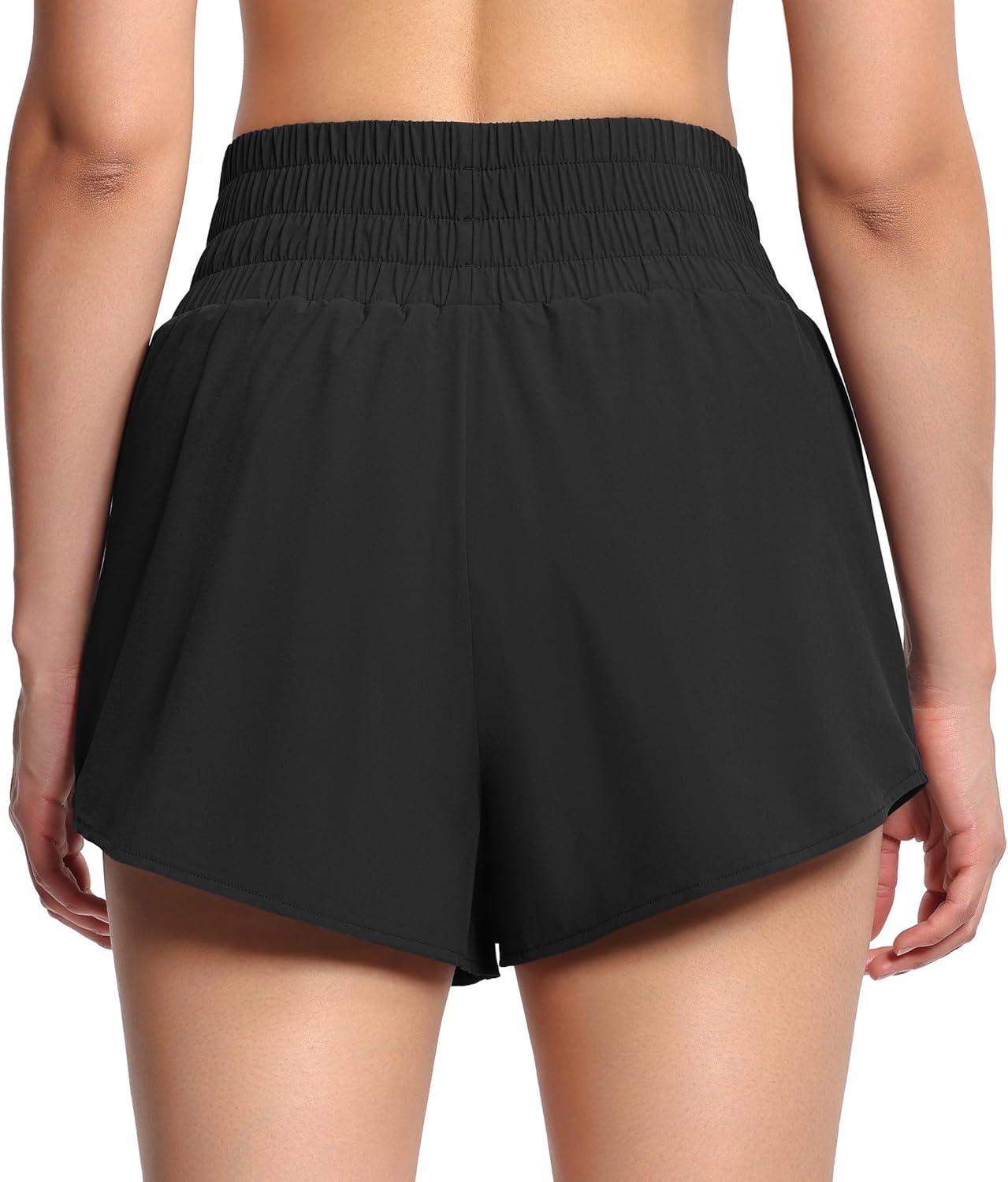 imageTHE GYM PEOPLE Womens Athletic Shorts Elastic Waisted Quick Dry Ruffle Tennis Workout Skorts with Mesh Liner Zip PocketsBlack