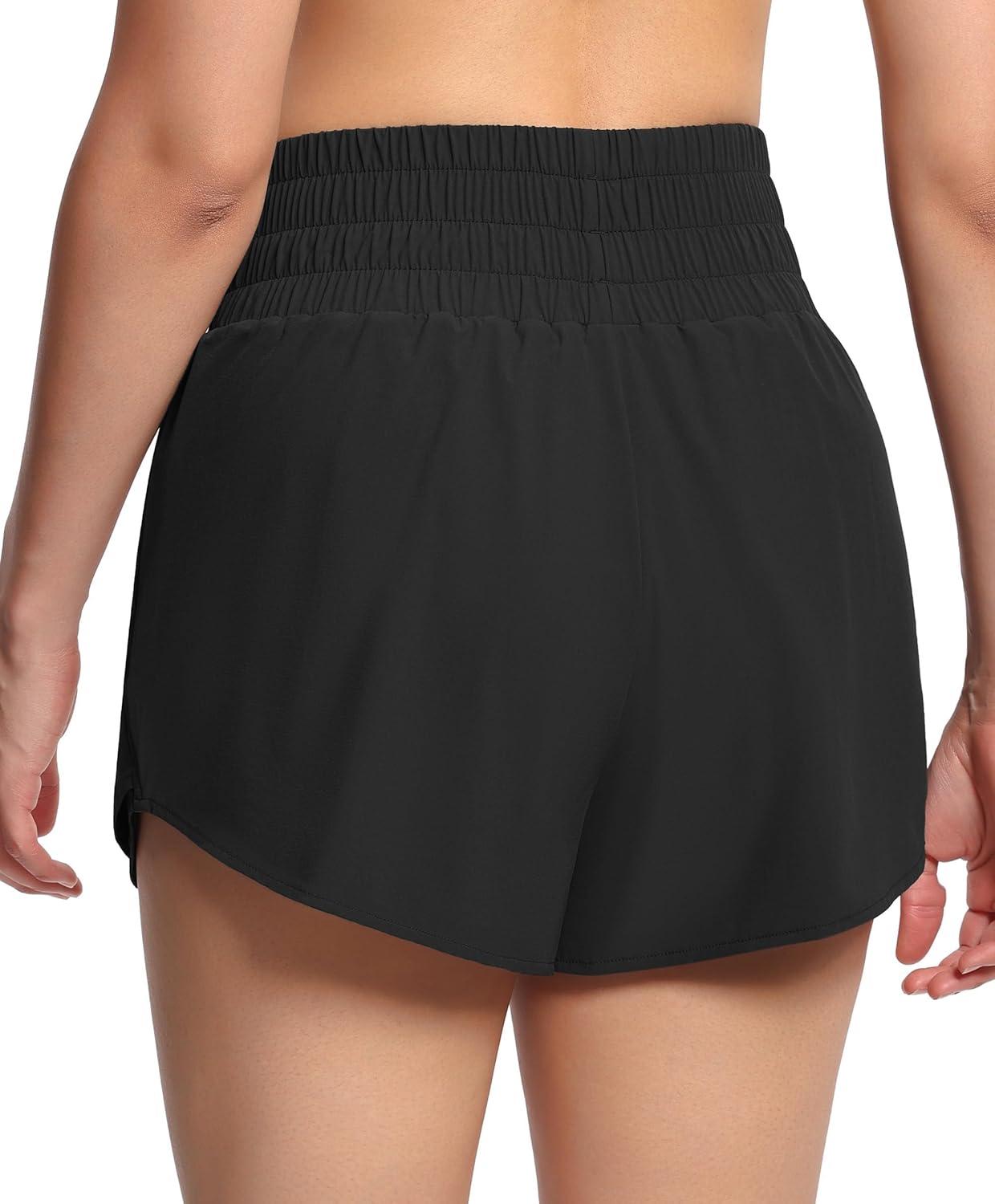 imageTHE GYM PEOPLE Womens Athletic Shorts Elastic Waisted Quick Dry Ruffle Tennis Workout Skorts with Mesh Liner Zip PocketsBlack