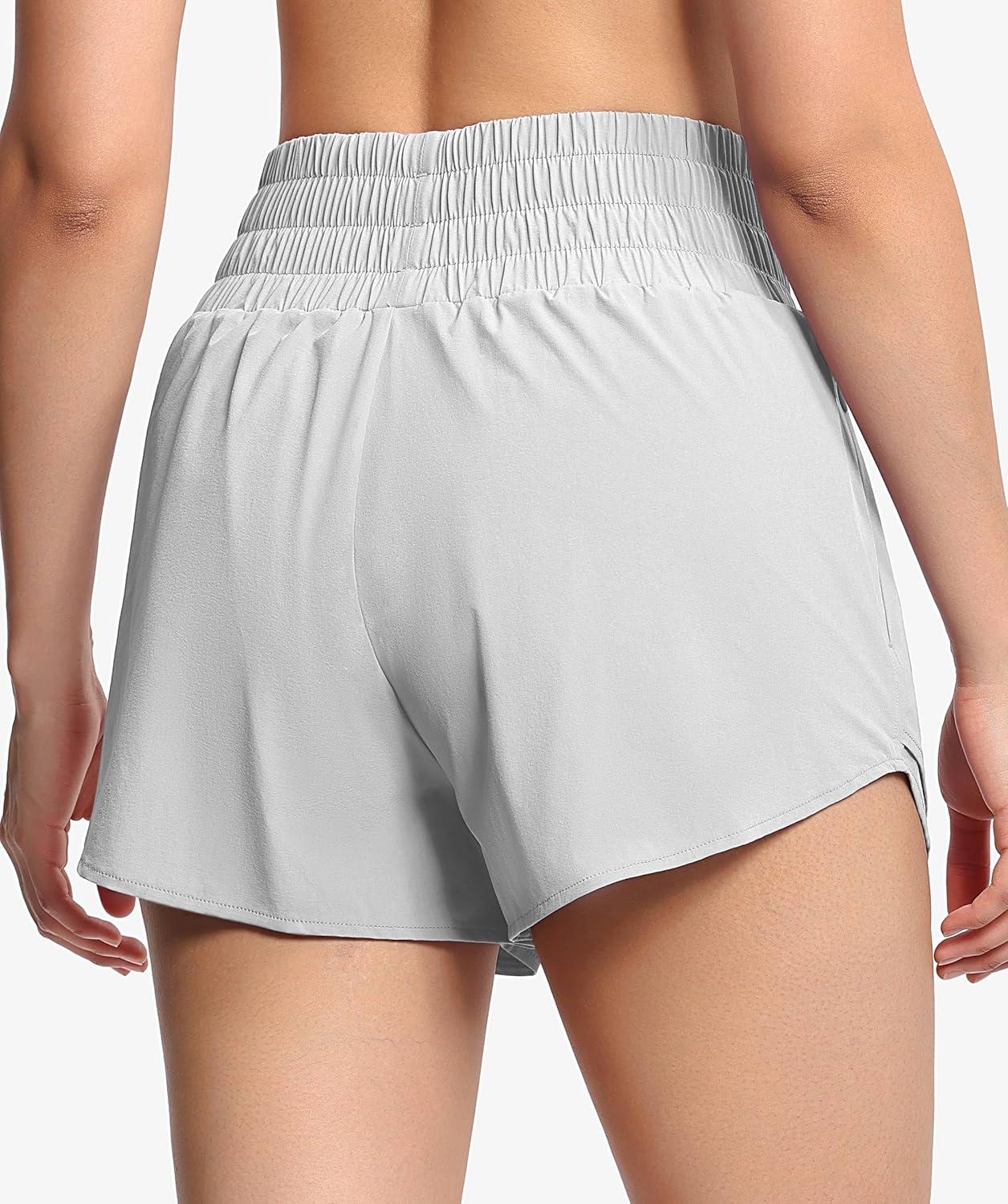 imageTHE GYM PEOPLE Womens Athletic Shorts Elastic Waisted Quick Dry Ruffle Tennis Workout Skorts with Mesh Liner Zip PocketsBright Grey