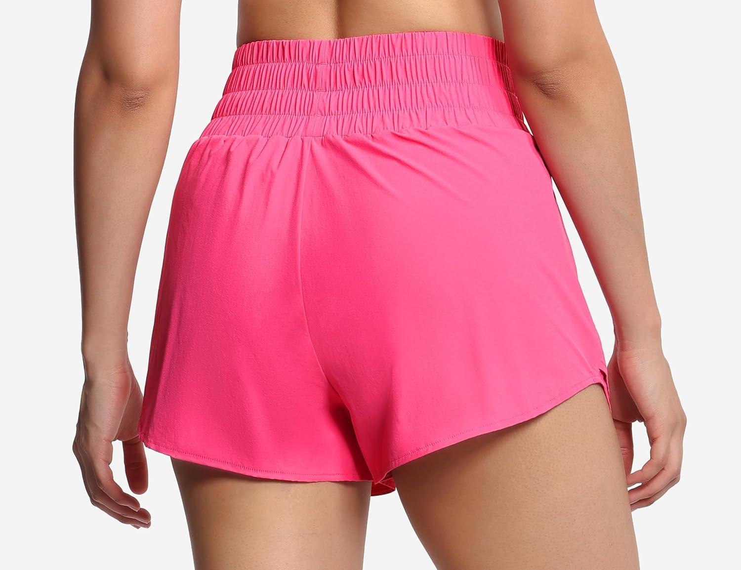 imageTHE GYM PEOPLE Womens Athletic Shorts Elastic Waisted Quick Dry Ruffle Tennis Workout Skorts with Mesh Liner Zip PocketsBright Pink