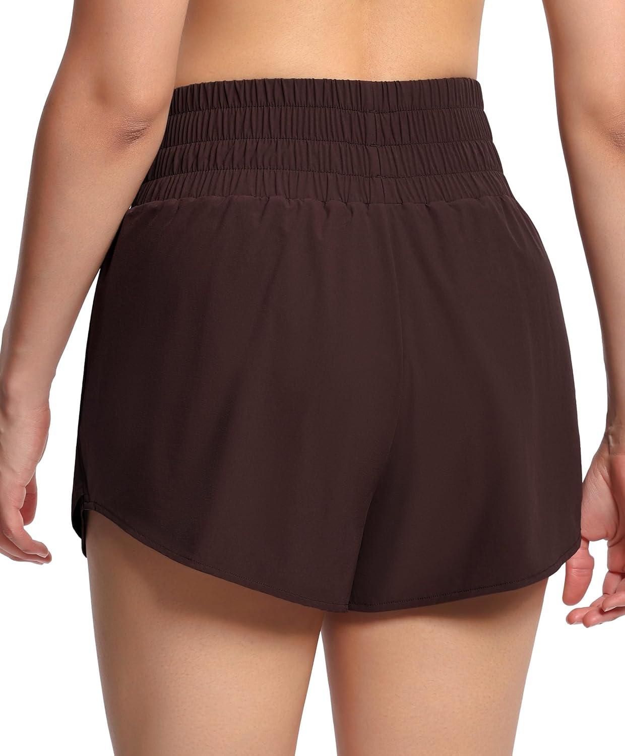 imageTHE GYM PEOPLE Womens Athletic Shorts Elastic Waisted Quick Dry Ruffle Tennis Workout Skorts with Mesh Liner Zip PocketsBrown