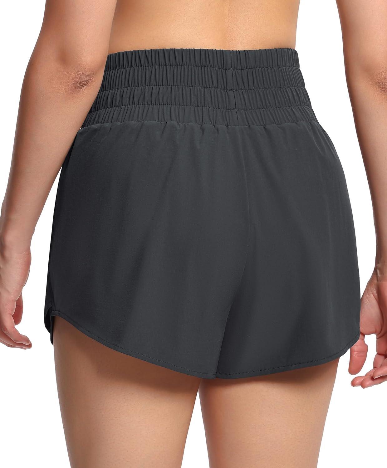 imageTHE GYM PEOPLE Womens Athletic Shorts Elastic Waisted Quick Dry Ruffle Tennis Workout Skorts with Mesh Liner Zip PocketsDark Grey