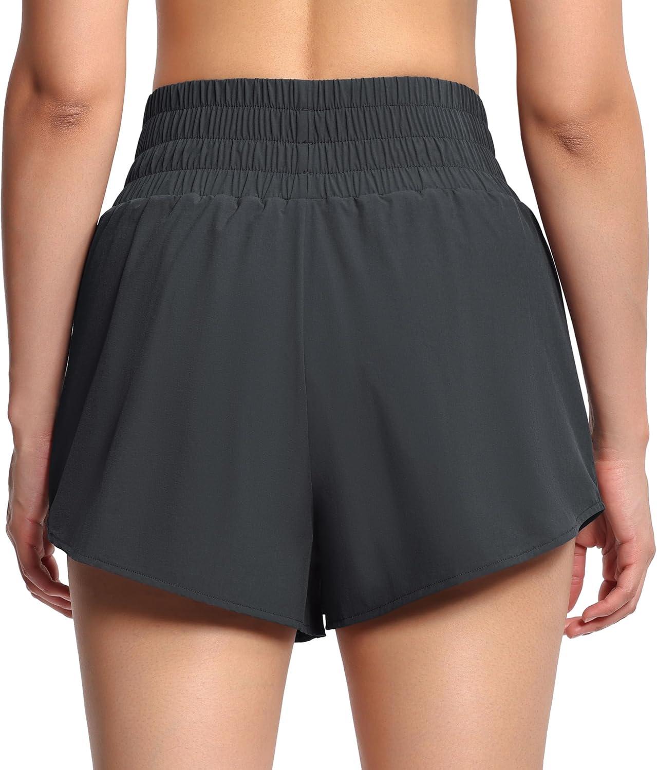 imageTHE GYM PEOPLE Womens Athletic Shorts Elastic Waisted Quick Dry Ruffle Tennis Workout Skorts with Mesh Liner Zip PocketsDark Grey
