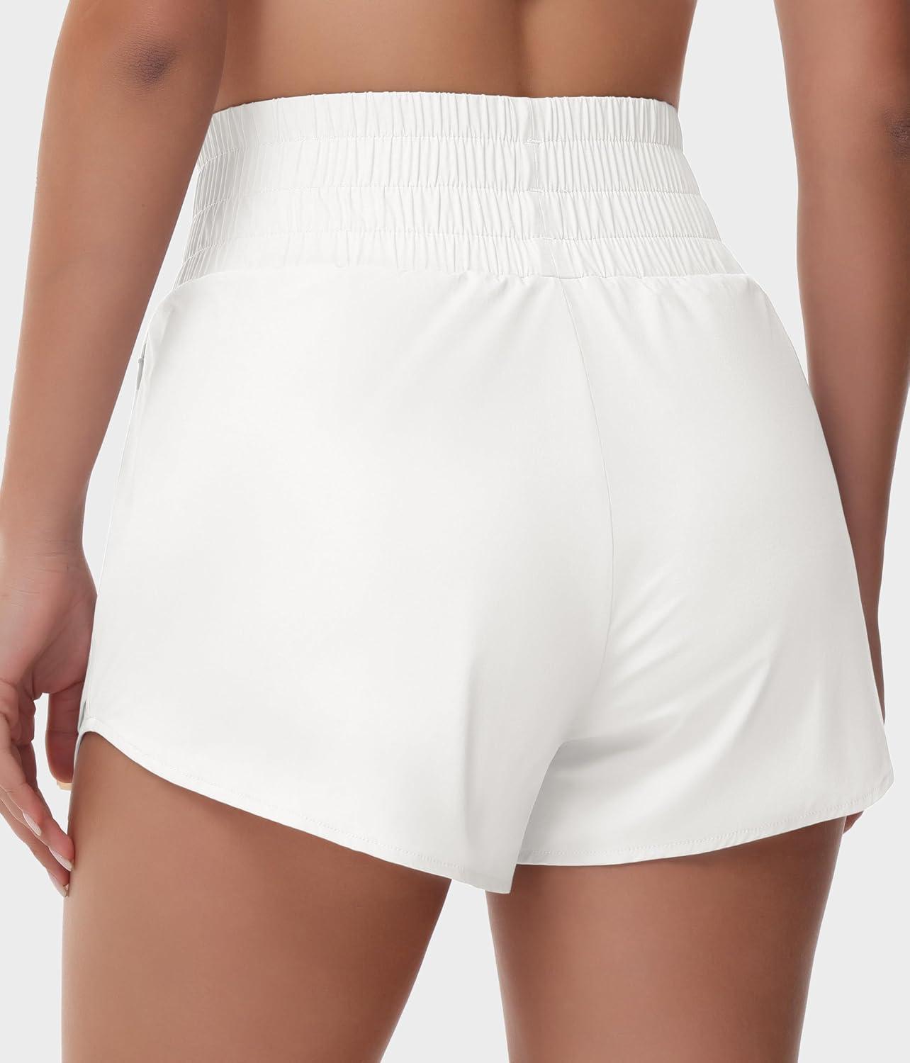 imageTHE GYM PEOPLE Womens Athletic Shorts Elastic Waisted Quick Dry Ruffle Tennis Workout Skorts with Mesh Liner Zip PocketsWhite