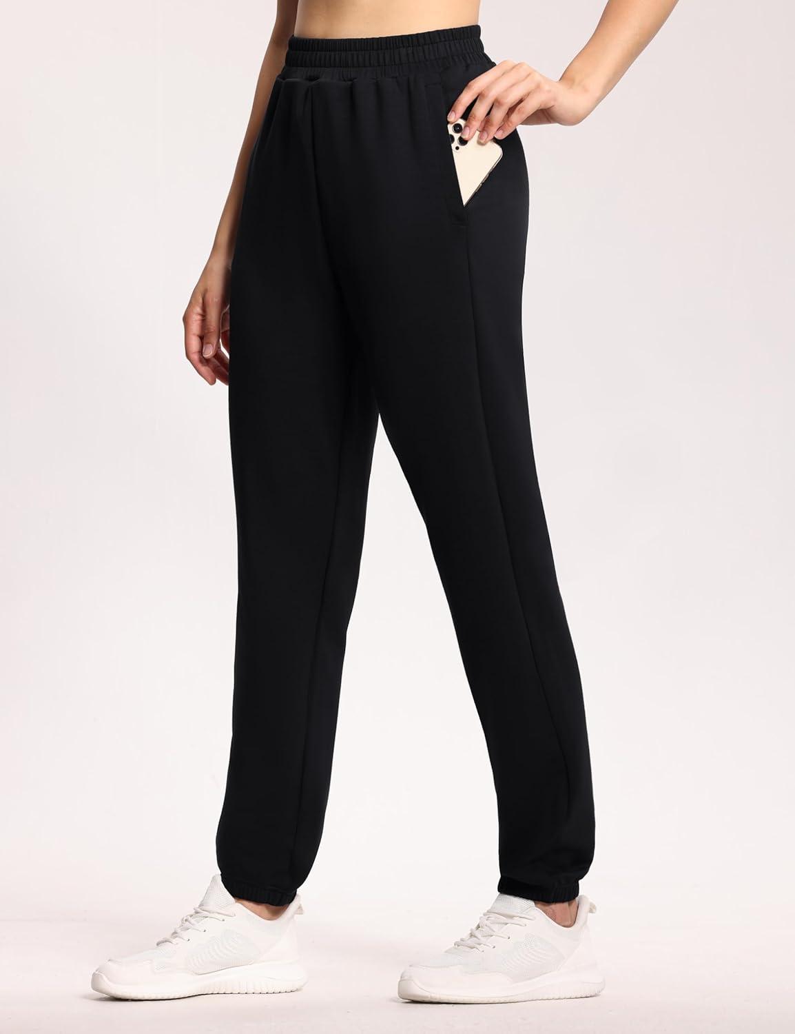 imageTHE GYM PEOPLE Womens Baggy Cinch Bottom Sweatpants Lightweight Workout Joggers Pants with PocketsBlack