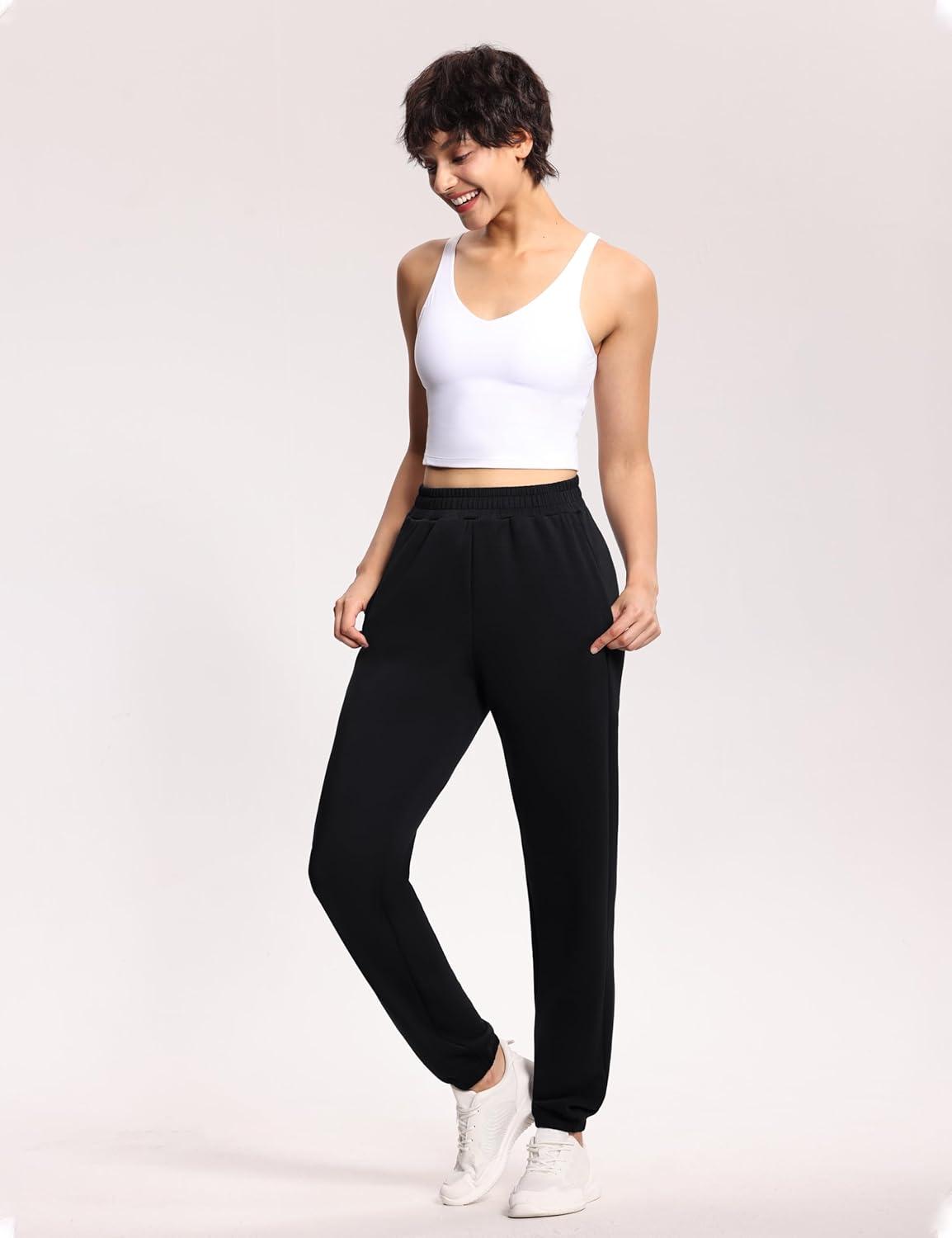 imageTHE GYM PEOPLE Womens Baggy Cinch Bottom Sweatpants Lightweight Workout Joggers Pants with PocketsBlack