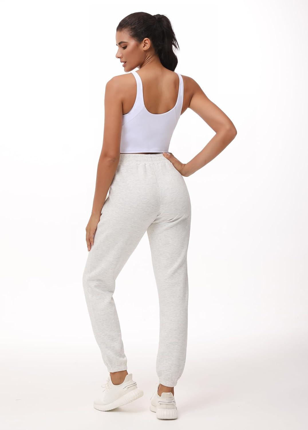 imageTHE GYM PEOPLE Womens Baggy Cinch Bottom Sweatpants Lightweight Workout Joggers Pants with PocketsHeather White