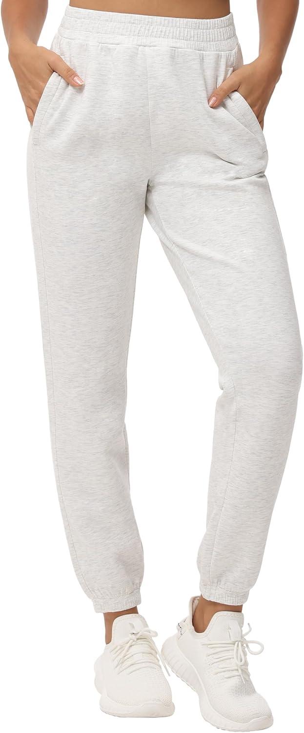 imageTHE GYM PEOPLE Womens Baggy Cinch Bottom Sweatpants Lightweight Workout Joggers Pants with PocketsHeather White