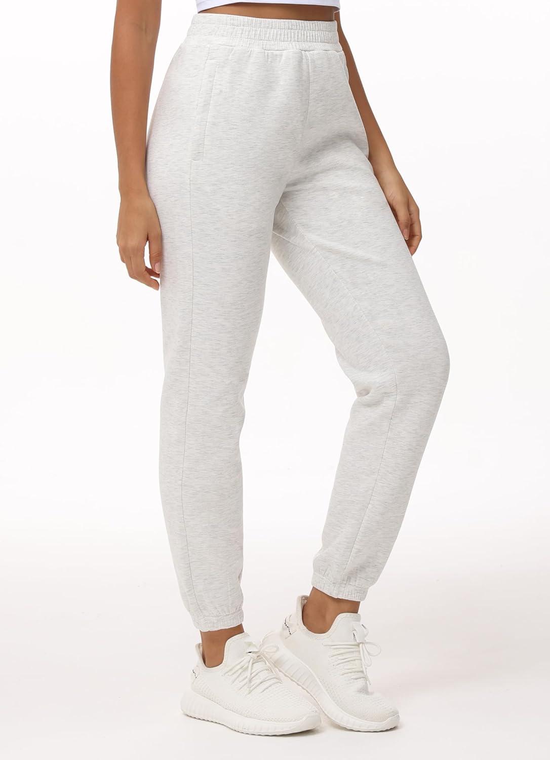 imageTHE GYM PEOPLE Womens Baggy Cinch Bottom Sweatpants Lightweight Workout Joggers Pants with PocketsHeather White