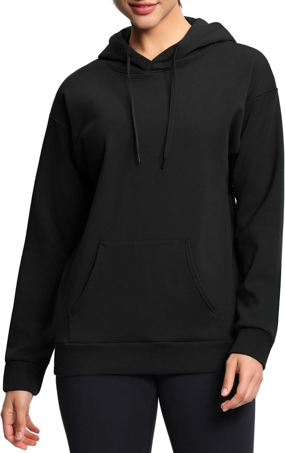 imageTHE GYM PEOPLE Womens Basic Pullover Hoodie Loose fit Ultra Soft Fleece hooded Sweatshirt With PocketsBlack