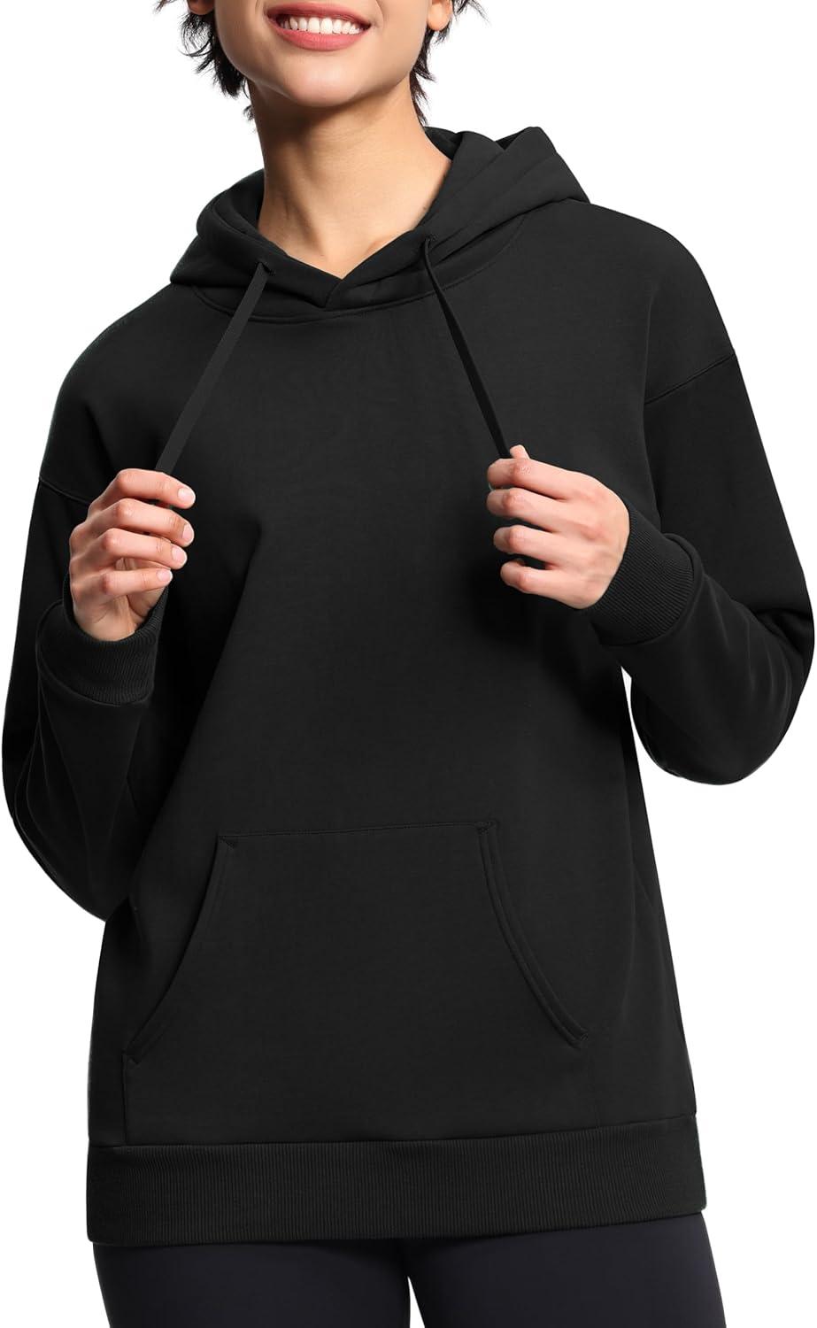 imageTHE GYM PEOPLE Womens Basic Pullover Hoodie Loose fit Ultra Soft Fleece hooded Sweatshirt With PocketsBlack
