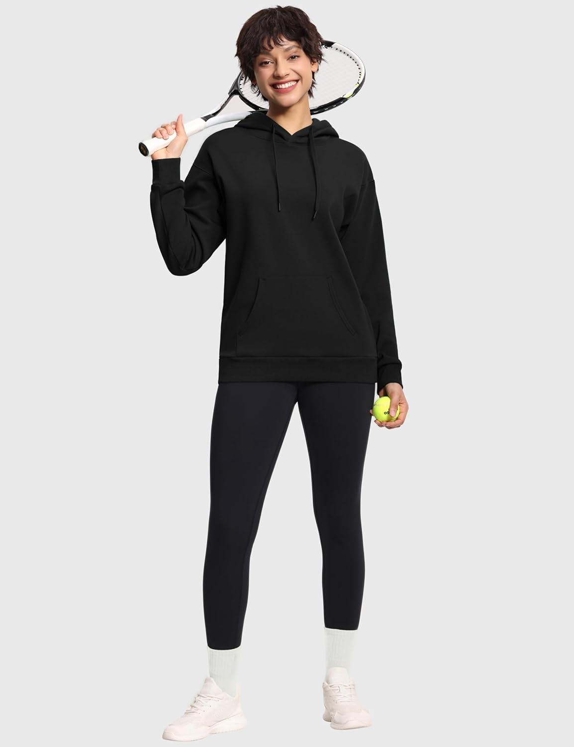 imageTHE GYM PEOPLE Womens Basic Pullover Hoodie Loose fit Ultra Soft Fleece hooded Sweatshirt With PocketsBlack
