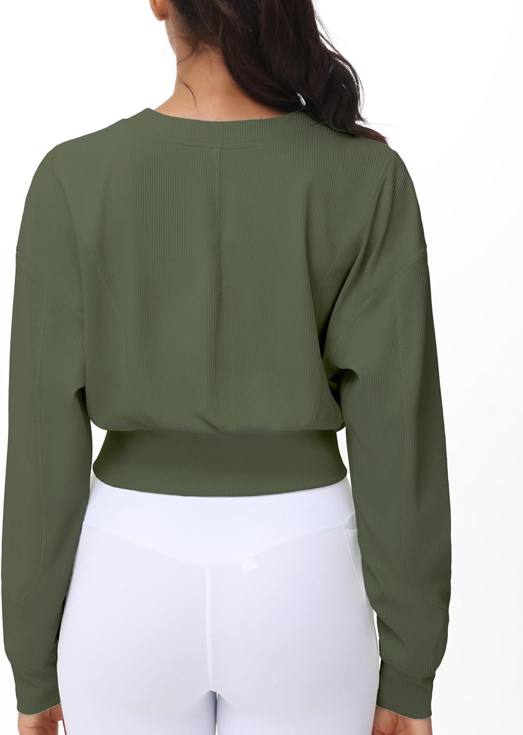 imageTHE GYM PEOPLE Womens Cropped Jackets Full Zip Long Sleeve Ribbed Workout Sweatshirts Lightweight Casual TopsGraphite Green