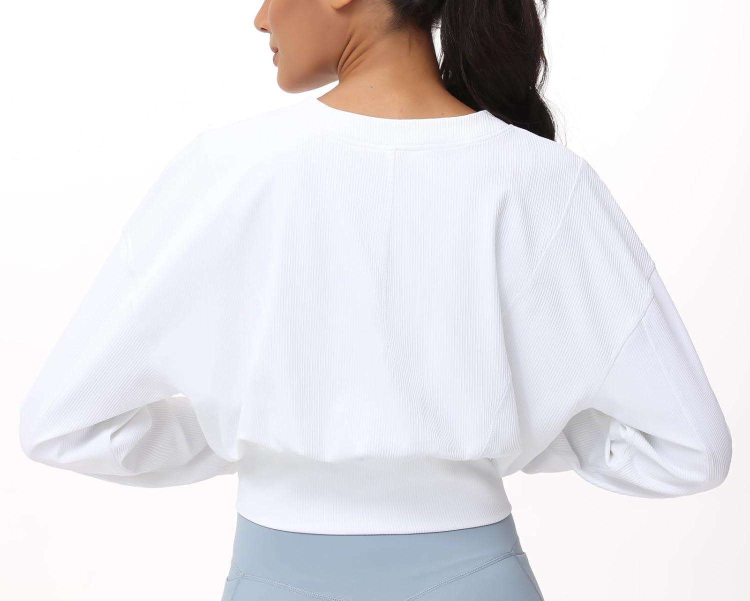 imageTHE GYM PEOPLE Womens Cropped Jackets Full Zip Long Sleeve Ribbed Workout Sweatshirts Lightweight Casual TopsWhite
