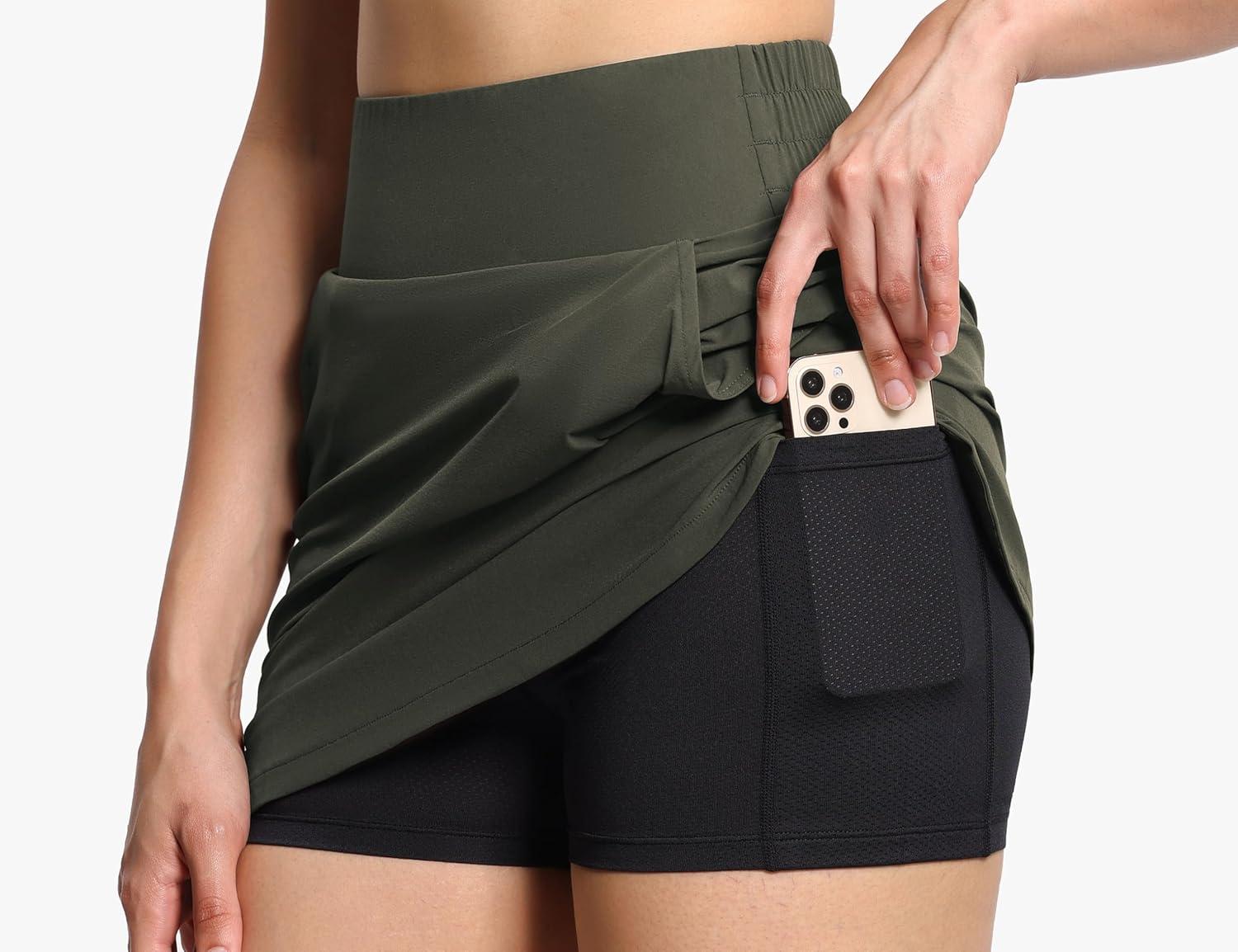 imageTHE GYM PEOPLE Womens Golf Skort Tennis High Waist Lightweight Athletic Casual Skirts Builtin Shorts with 4 PocketsBean Brown