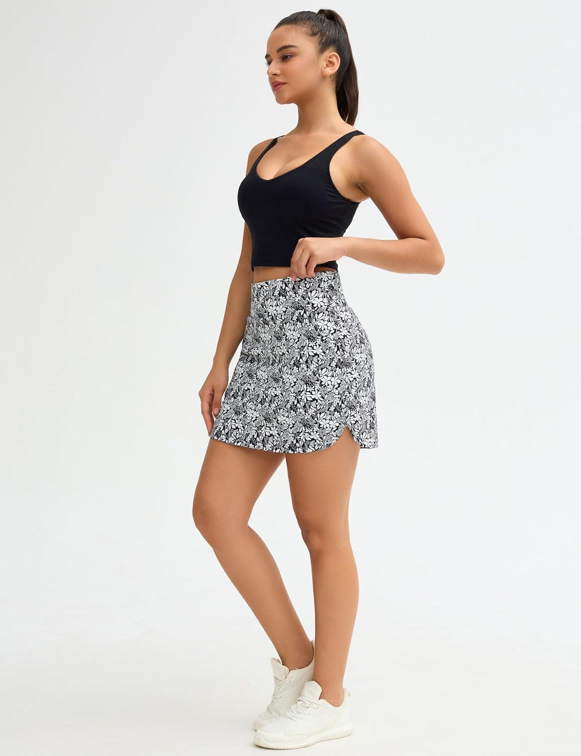 imageTHE GYM PEOPLE Womens Golf Skort Tennis High Waist Lightweight Athletic Casual Skirts Builtin Shorts with 4 PocketsBlack Flower