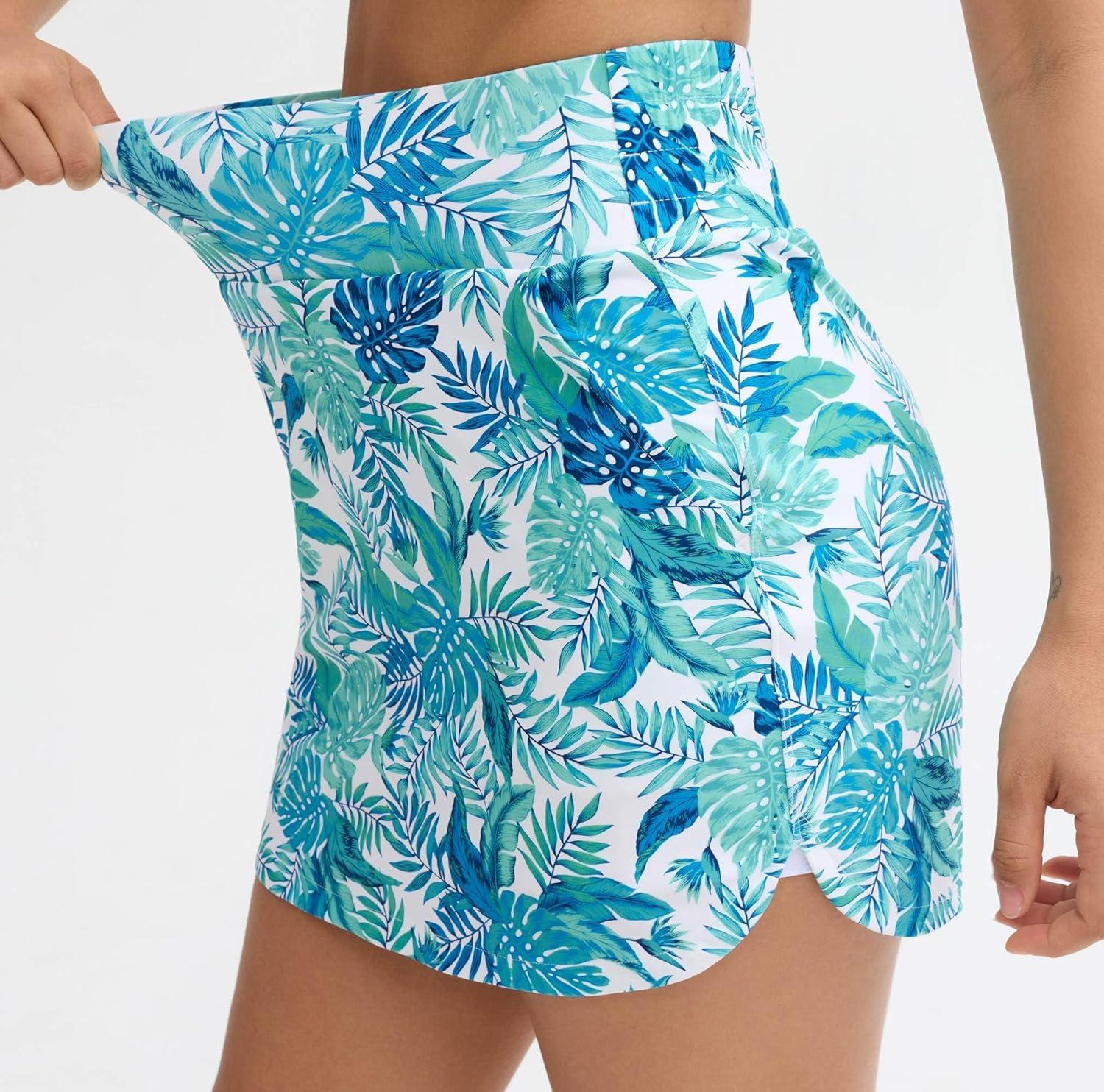 imageTHE GYM PEOPLE Womens Golf Skort Tennis High Waist Lightweight Athletic Casual Skirts Builtin Shorts with 4 PocketsBlue Leaf