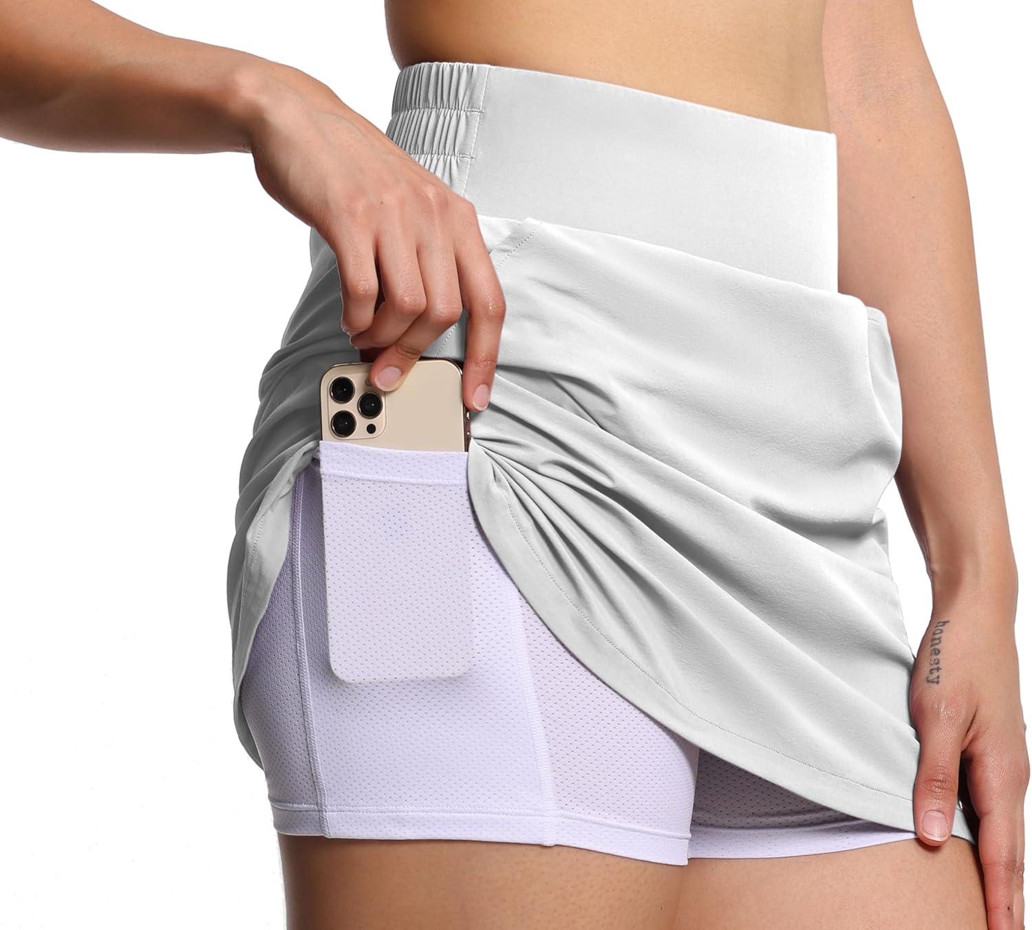 imageTHE GYM PEOPLE Womens Golf Skort Tennis High Waist Lightweight Athletic Casual Skirts Builtin Shorts with 4 PocketsBright Grey