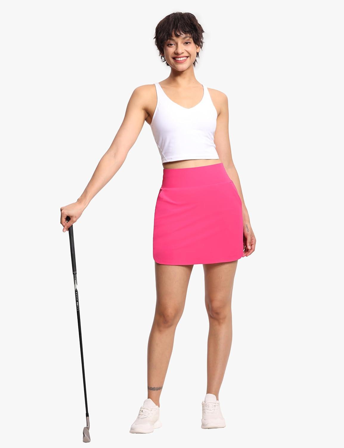 imageTHE GYM PEOPLE Womens Golf Skort Tennis High Waist Lightweight Athletic Casual Skirts Builtin Shorts with 4 PocketsBright Pink
