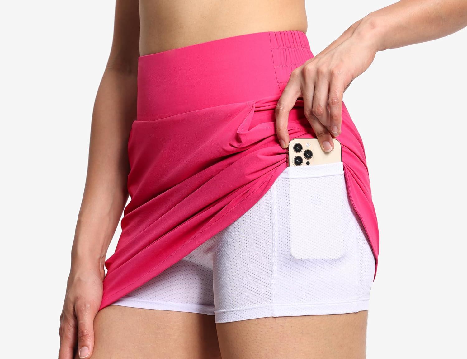 imageTHE GYM PEOPLE Womens Golf Skort Tennis High Waist Lightweight Athletic Casual Skirts Builtin Shorts with 4 PocketsBright Pink