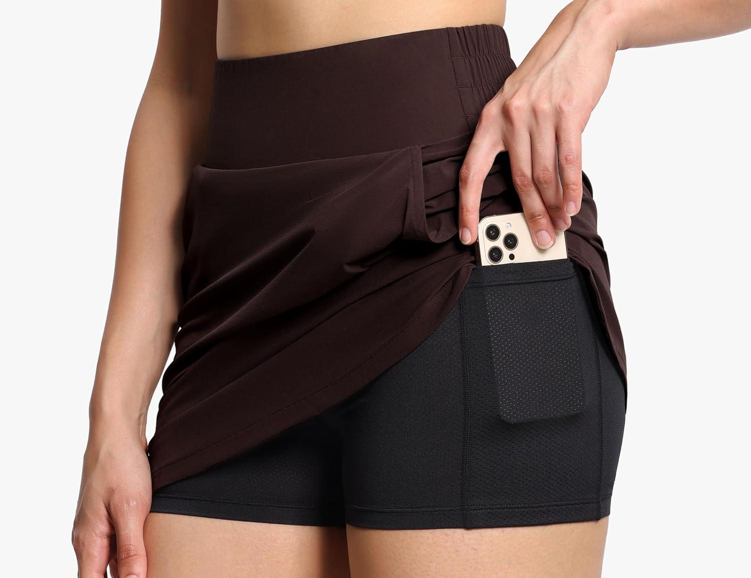 imageTHE GYM PEOPLE Womens Golf Skort Tennis High Waist Lightweight Athletic Casual Skirts Builtin Shorts with 4 PocketsBrown