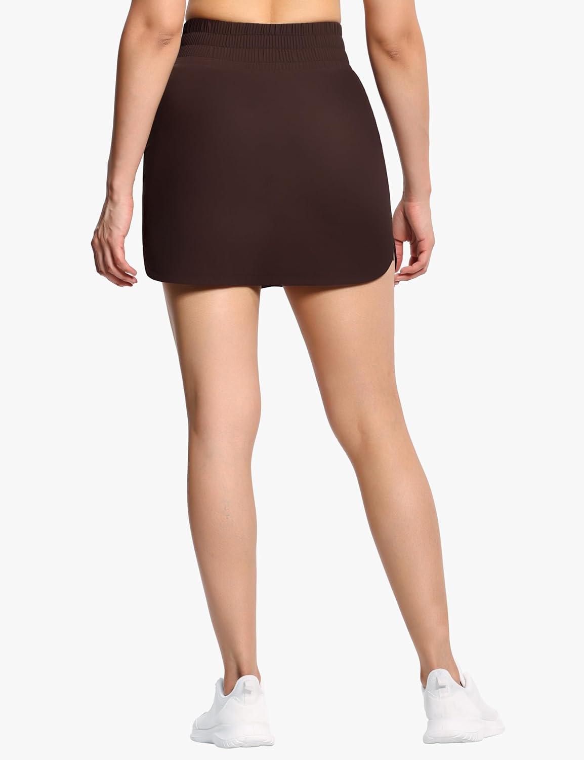 imageTHE GYM PEOPLE Womens Golf Skort Tennis High Waist Lightweight Athletic Casual Skirts Builtin Shorts with 4 PocketsBrown