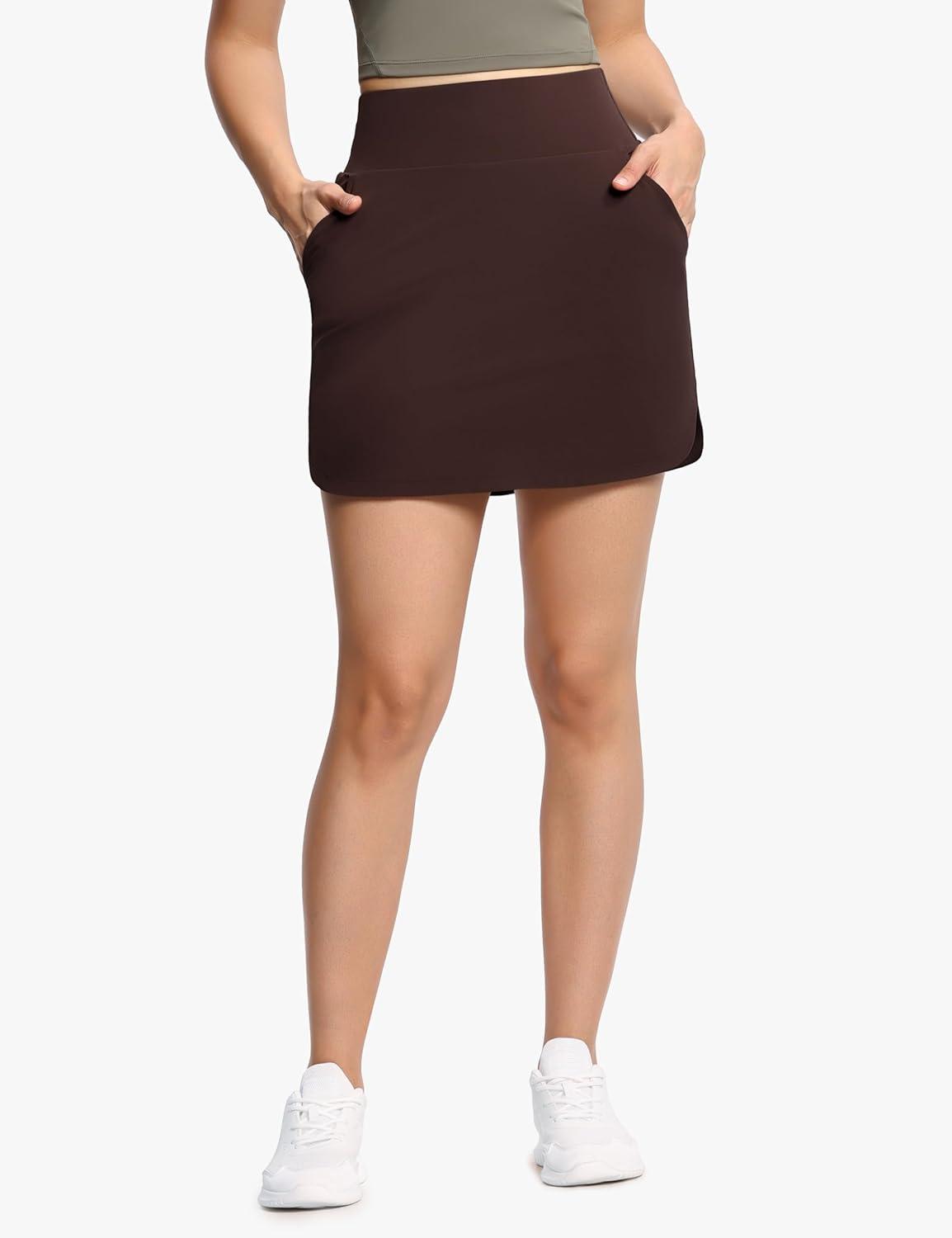 imageTHE GYM PEOPLE Womens Golf Skort Tennis High Waist Lightweight Athletic Casual Skirts Builtin Shorts with 4 PocketsBrown