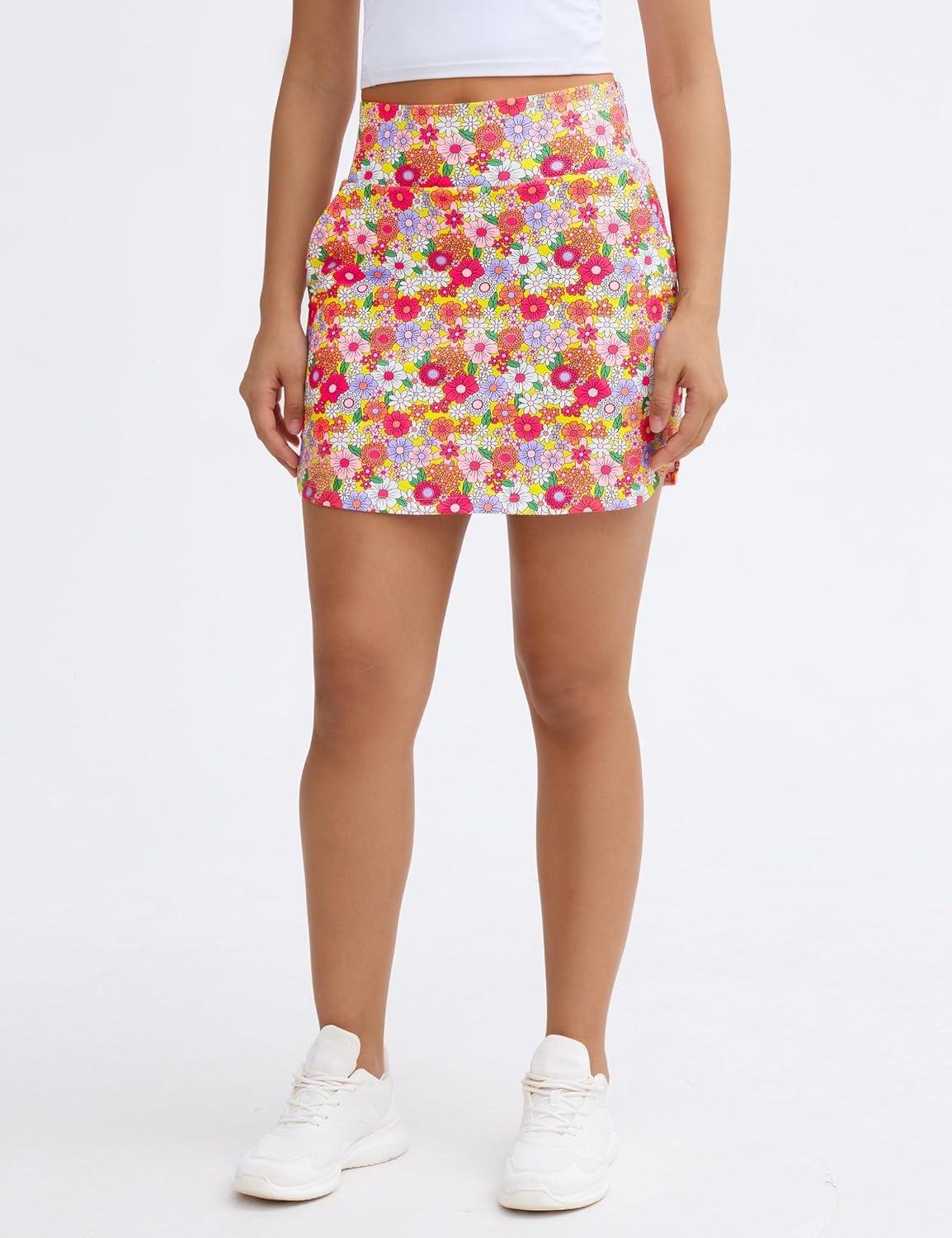 imageTHE GYM PEOPLE Womens Golf Skort Tennis High Waist Lightweight Athletic Casual Skirts Builtin Shorts with 4 PocketsColourful Flowers