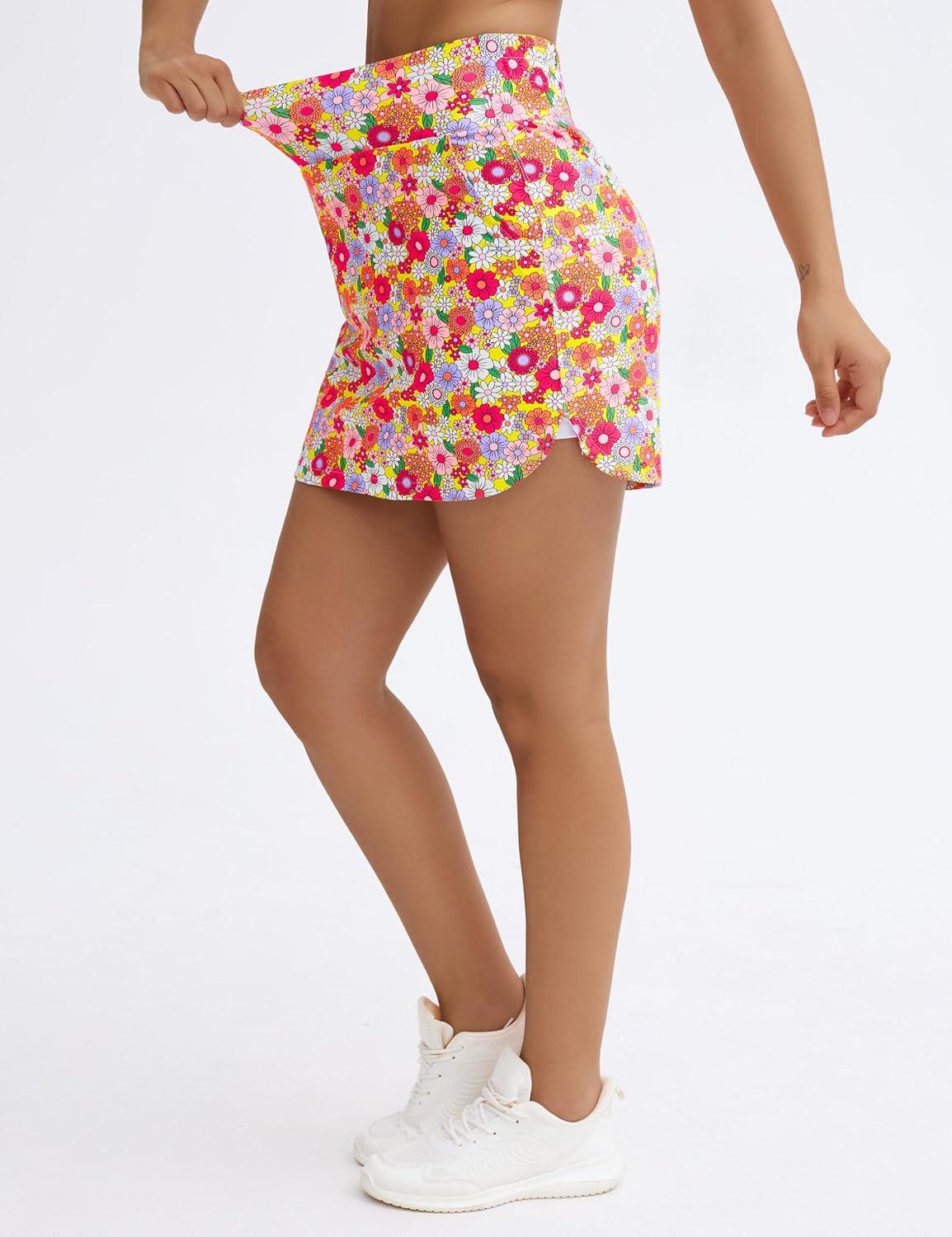 imageTHE GYM PEOPLE Womens Golf Skort Tennis High Waist Lightweight Athletic Casual Skirts Builtin Shorts with 4 PocketsColourful Flowers