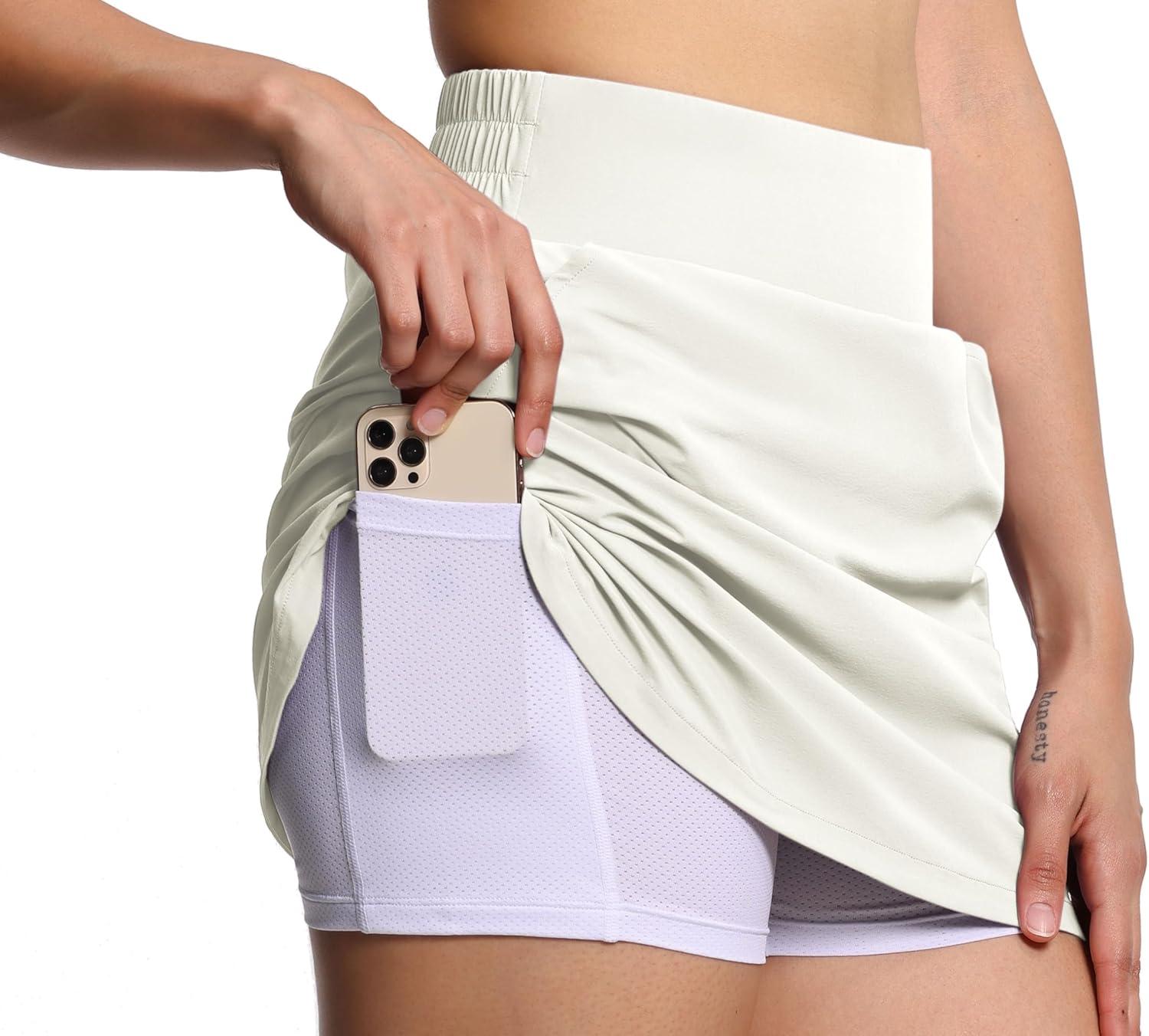 imageTHE GYM PEOPLE Womens Golf Skort Tennis High Waist Lightweight Athletic Casual Skirts Builtin Shorts with 4 PocketsCream Apricot