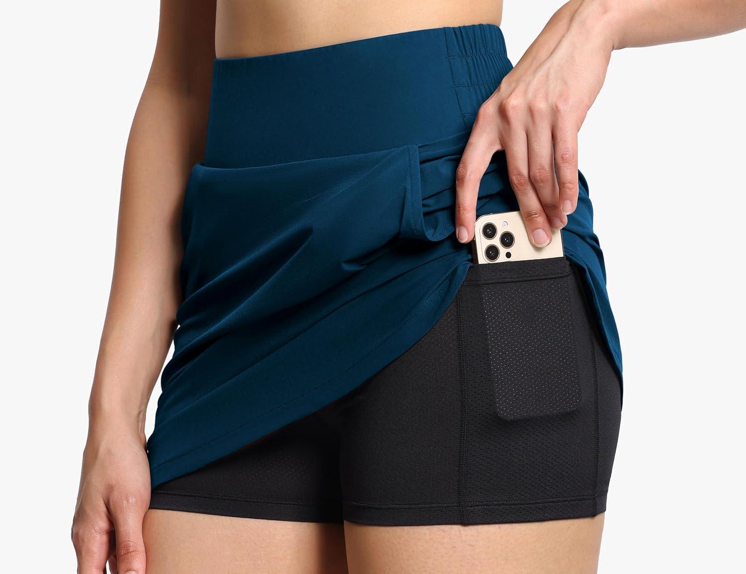 imageTHE GYM PEOPLE Womens Golf Skort Tennis High Waist Lightweight Athletic Casual Skirts Builtin Shorts with 4 PocketsDark Blue Green