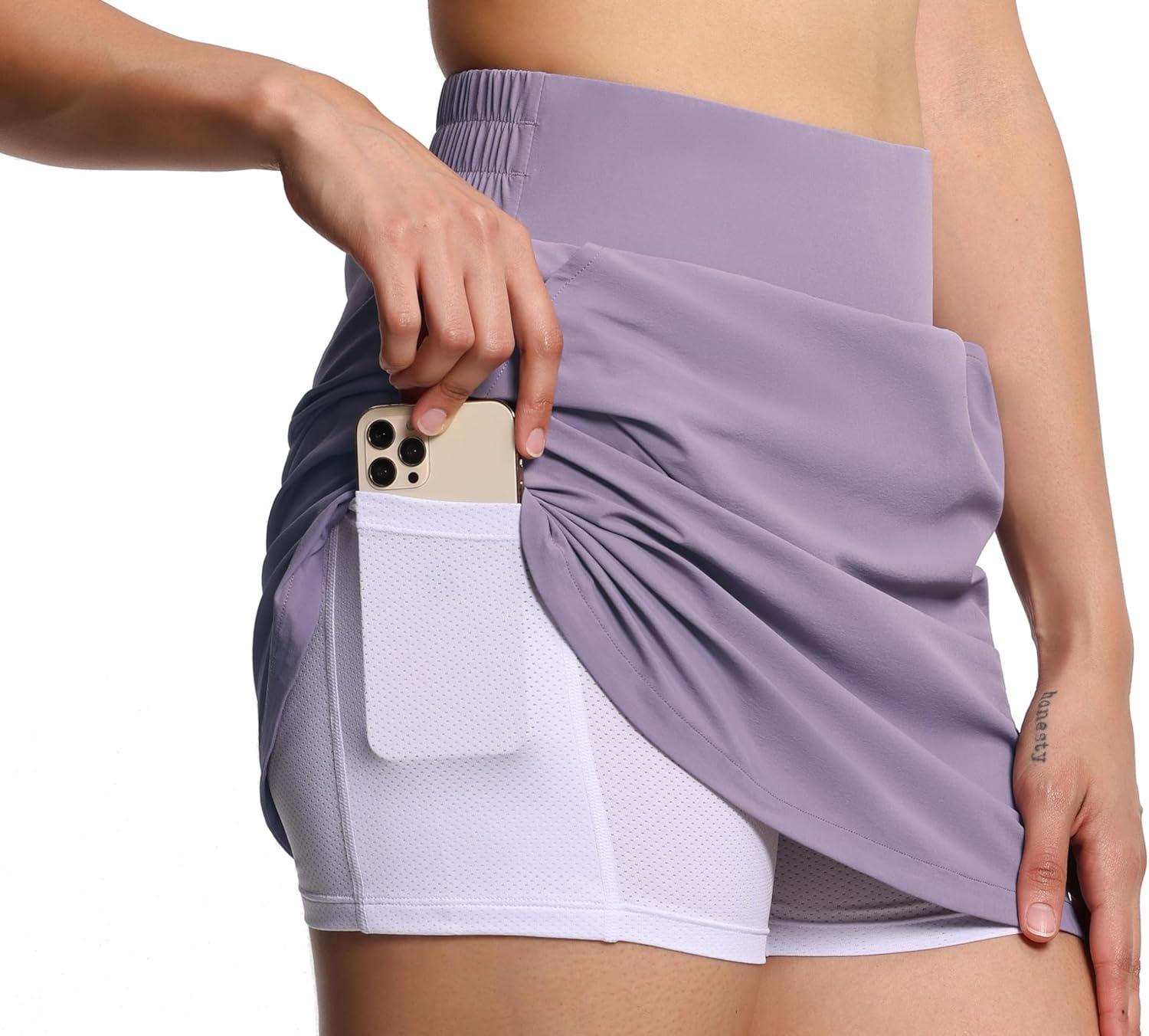 imageTHE GYM PEOPLE Womens Golf Skort Tennis High Waist Lightweight Athletic Casual Skirts Builtin Shorts with 4 PocketsGrey Purple