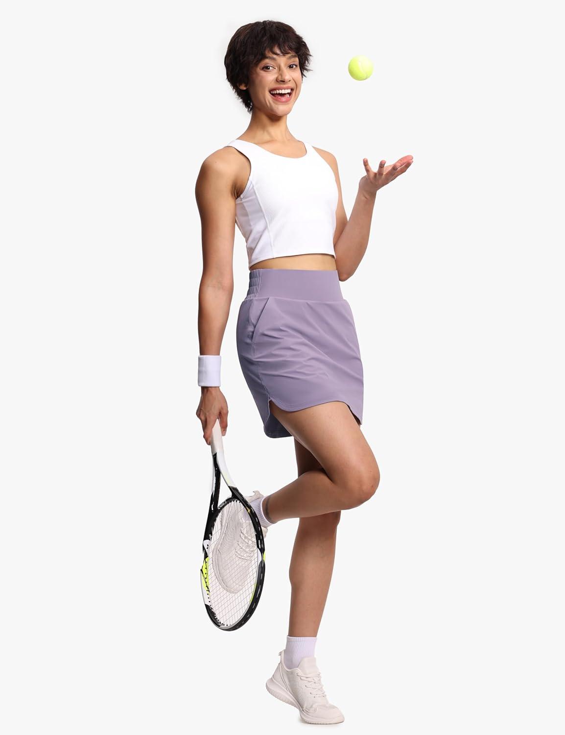imageTHE GYM PEOPLE Womens Golf Skort Tennis High Waist Lightweight Athletic Casual Skirts Builtin Shorts with 4 PocketsGrey Purple