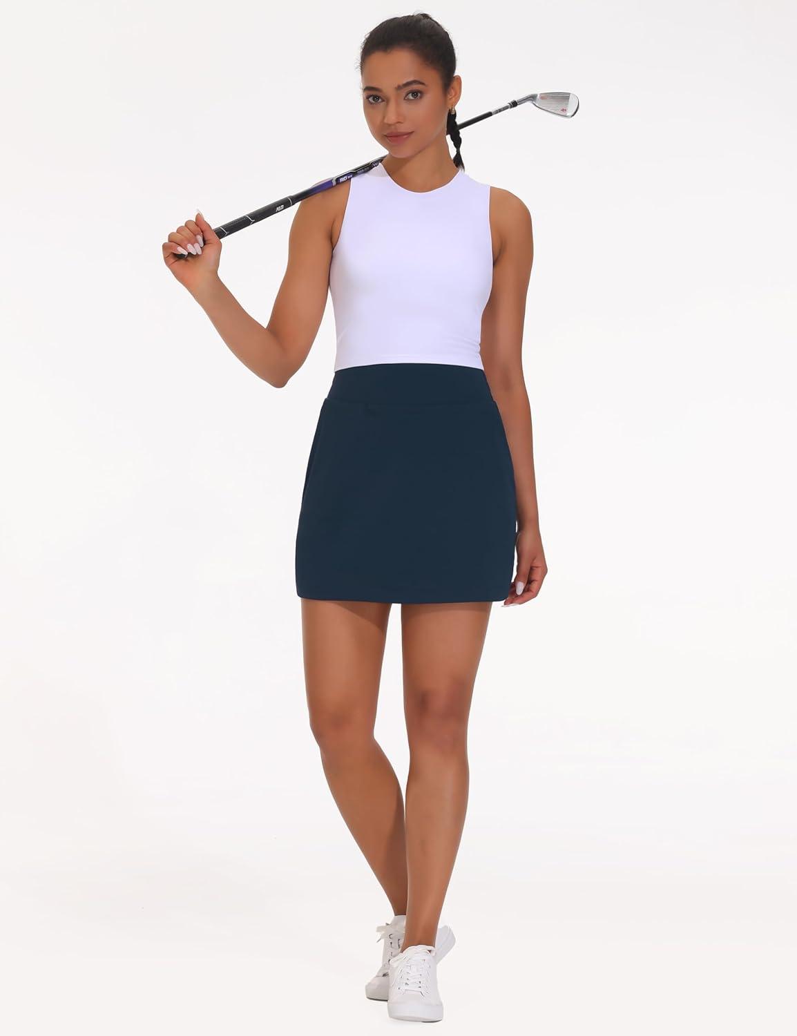imageTHE GYM PEOPLE Womens Golf Skort Tennis High Waist Lightweight Athletic Casual Skirts Builtin Shorts with 4 PocketsNavy Blue