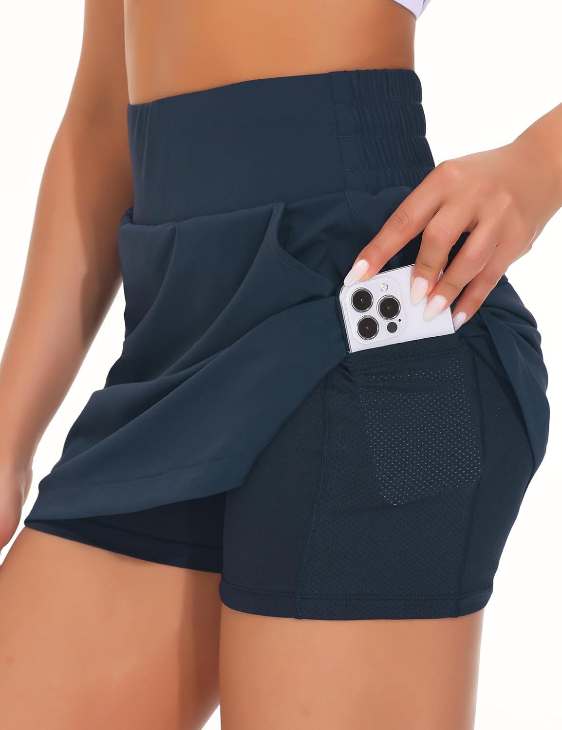 imageTHE GYM PEOPLE Womens Golf Skort Tennis High Waist Lightweight Athletic Casual Skirts Builtin Shorts with 4 PocketsNavy Blue