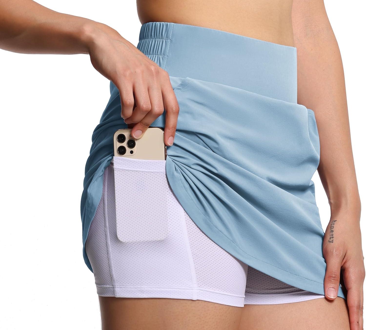 imageTHE GYM PEOPLE Womens Golf Skort Tennis High Waist Lightweight Athletic Casual Skirts Builtin Shorts with 4 PocketsSky Blue