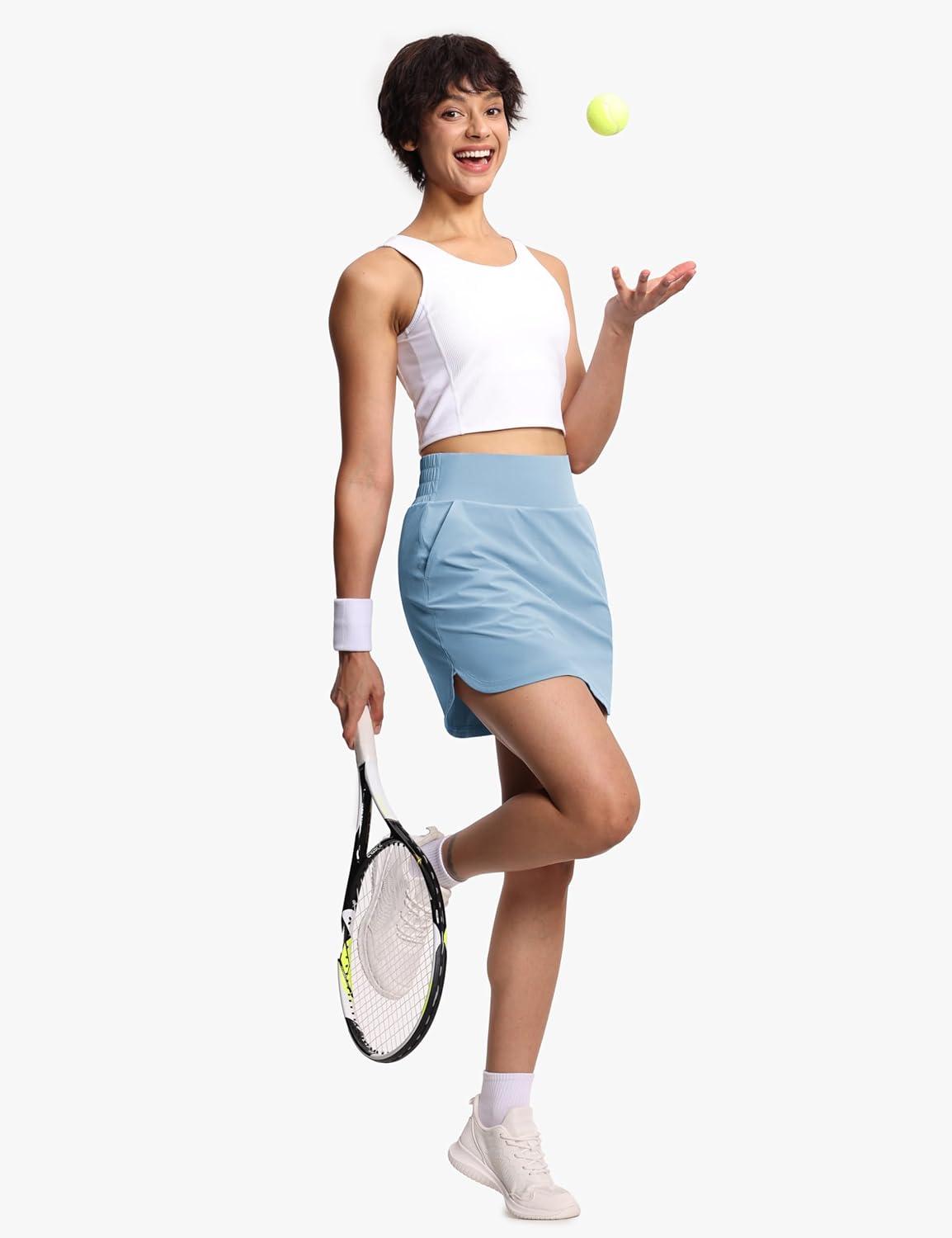 imageTHE GYM PEOPLE Womens Golf Skort Tennis High Waist Lightweight Athletic Casual Skirts Builtin Shorts with 4 PocketsSky Blue