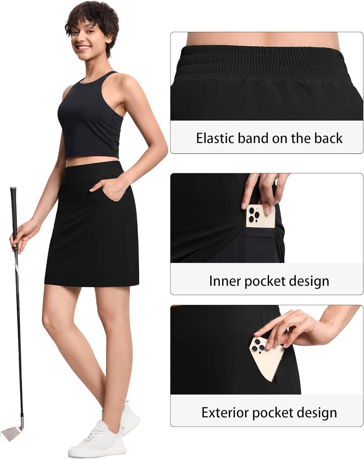 imageTHE GYM PEOPLE Womens Golf Skorts Modest Knee Length Athletic Tennis Skirts Builtin Shorts with 4 PocketsBlack
