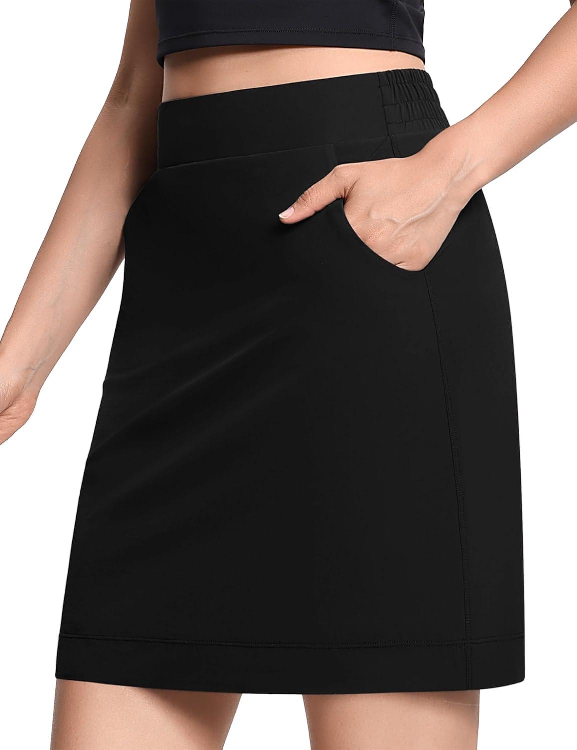 imageTHE GYM PEOPLE Womens Golf Skorts Modest Knee Length Athletic Tennis Skirts Builtin Shorts with 4 PocketsBlack