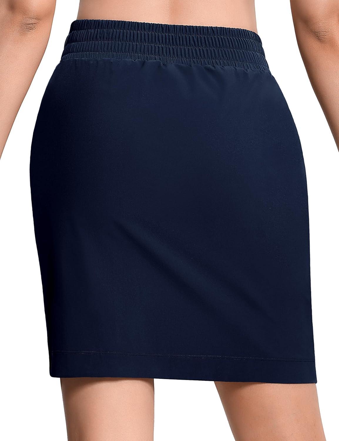 imageTHE GYM PEOPLE Womens Golf Skorts Modest Knee Length Athletic Tennis Skirts Builtin Shorts with 4 PocketsBlue