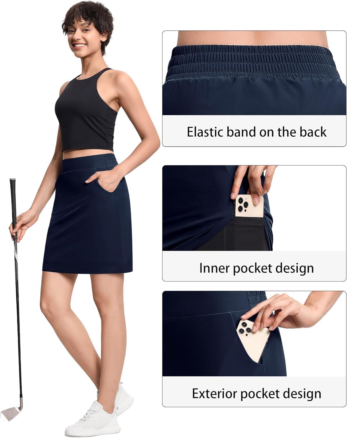 imageTHE GYM PEOPLE Womens Golf Skorts Modest Knee Length Athletic Tennis Skirts Builtin Shorts with 4 PocketsBlue
