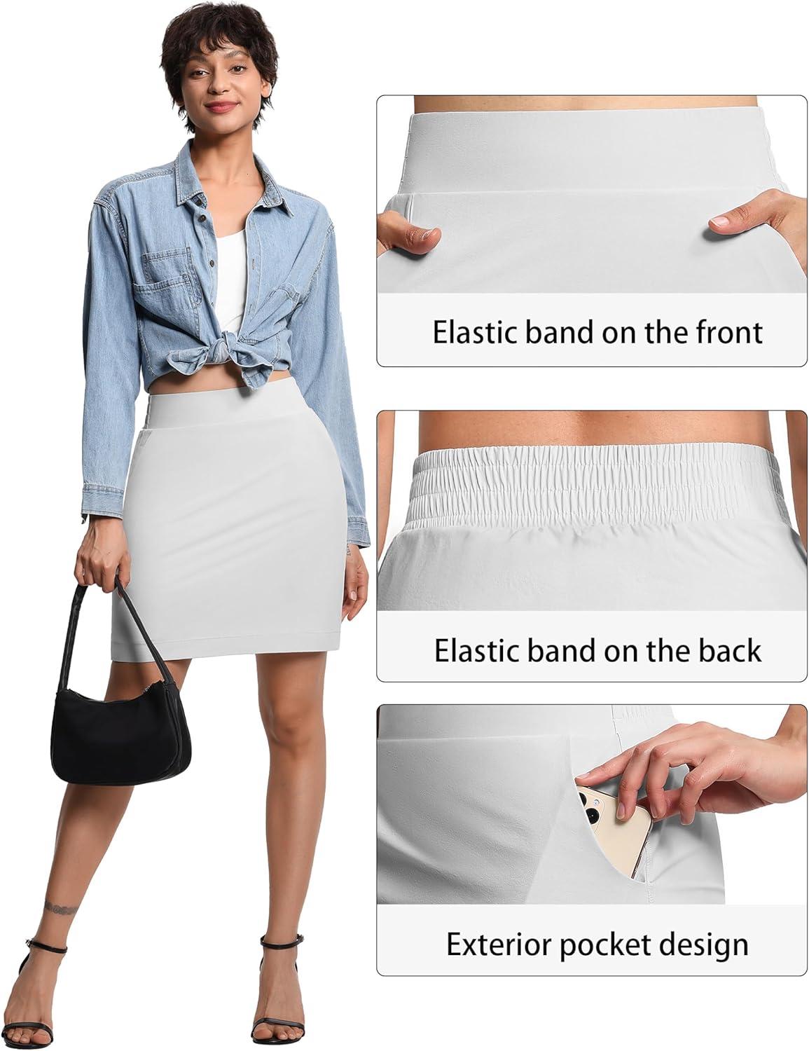imageTHE GYM PEOPLE Womens Golf Skorts Modest Knee Length Athletic Tennis Skirts Builtin Shorts with 4 PocketsBright Grey