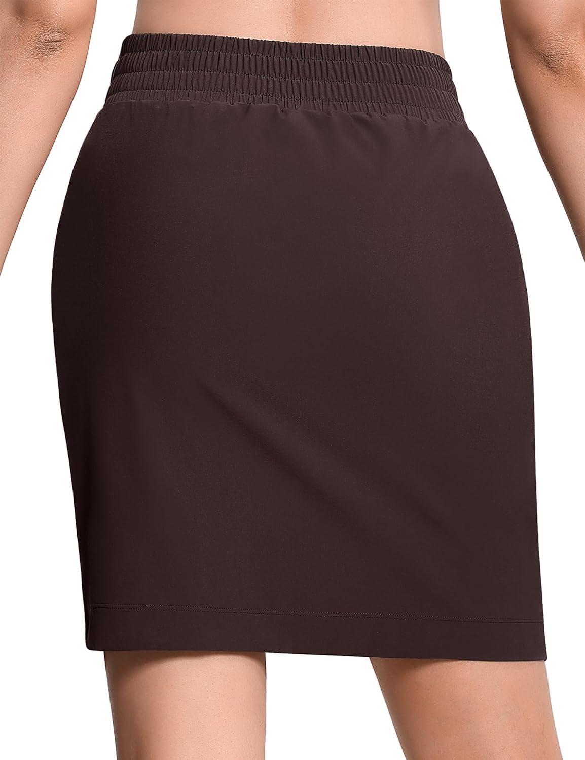 imageTHE GYM PEOPLE Womens Golf Skorts Modest Knee Length Athletic Tennis Skirts Builtin Shorts with 4 PocketsBrown