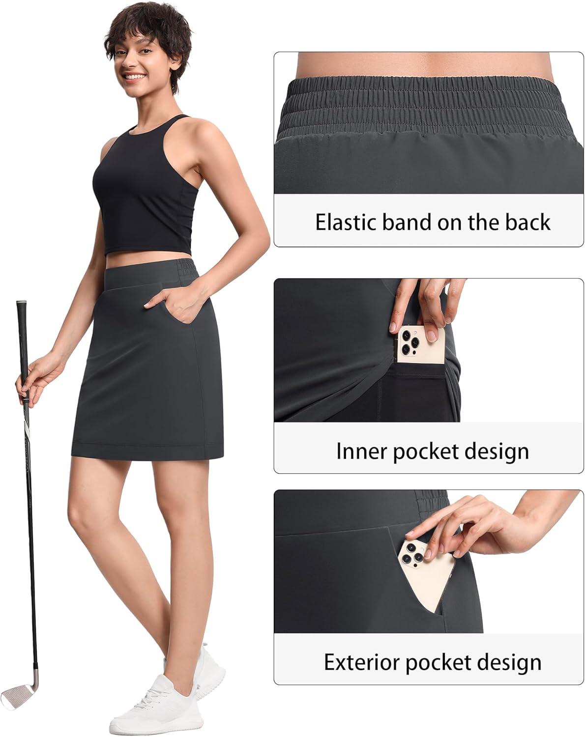 imageTHE GYM PEOPLE Womens Golf Skorts Modest Knee Length Athletic Tennis Skirts Builtin Shorts with 4 PocketsDark Grey