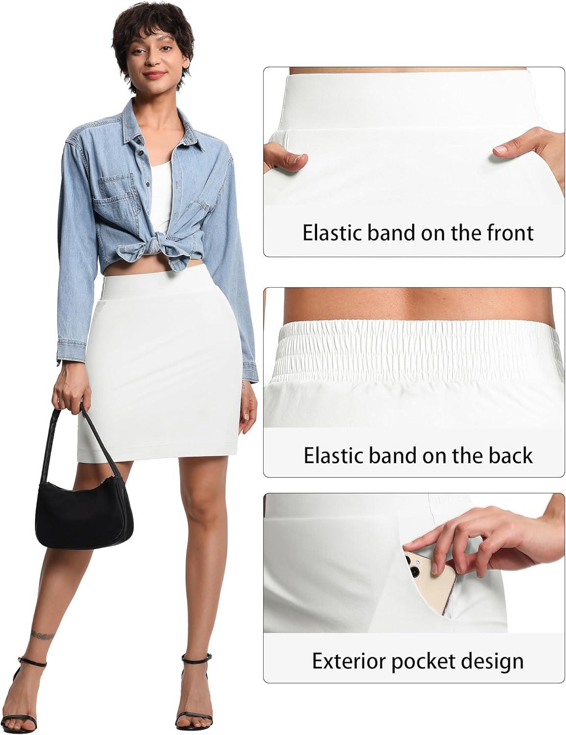 imageTHE GYM PEOPLE Womens Golf Skorts Modest Knee Length Athletic Tennis Skirts Builtin Shorts with 4 PocketsWhite