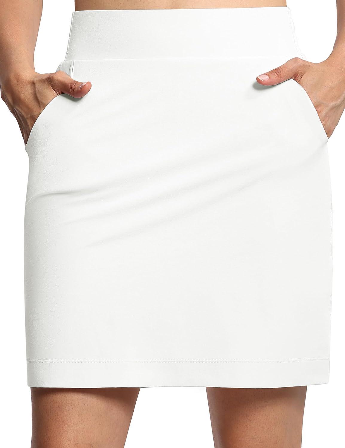 imageTHE GYM PEOPLE Womens Golf Skorts Modest Knee Length Athletic Tennis Skirts Builtin Shorts with 4 PocketsWhite