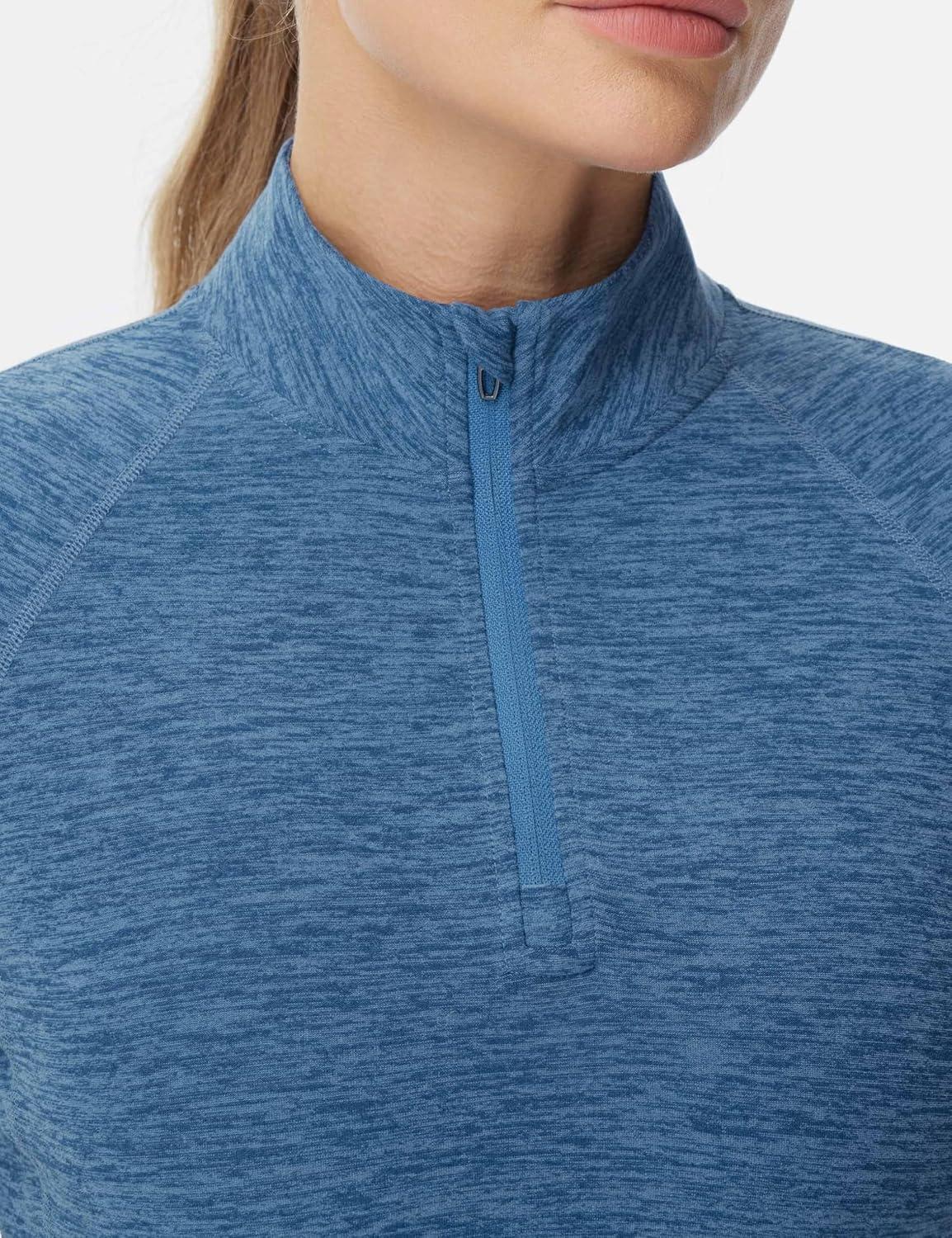 imageTHE GYM PEOPLE Womens Half Zip Golf Workout Shirts Long Sleeve Soft Warm Yoga Athletic Pullover Sweatshirts with Thumb HoleBlue Heather